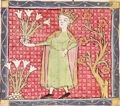 Fol.58v Aprile: Raccolta di fiori da Matfre Ermengaut